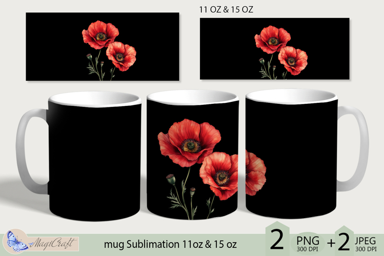 Red Poppies mug Sublimation|flowers mug 11oz 15oz| Flora mug