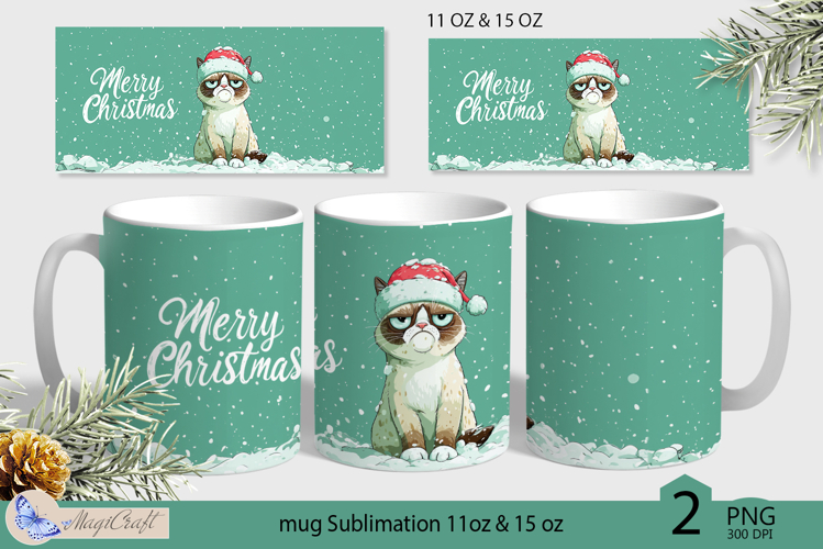 Grumpy cat mug wrap Sublimation|Merry Christmas cat mug wrap