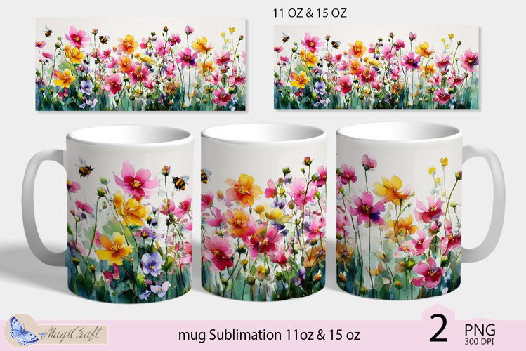 Wildflowers mug Sublimation|flowers mug 11oz 15oz| Flora mug