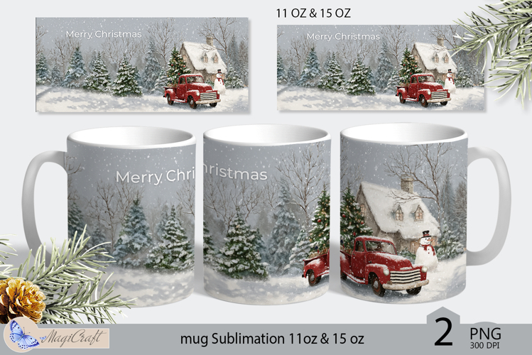Mug Wrap Christmas house Sublimation|Mug Christmas red truck
