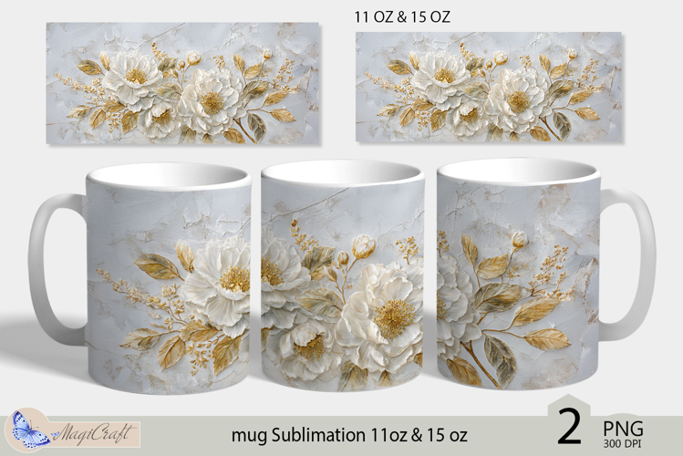 White roses mug Sublimation|flowers mug 11oz 15oz| Flora mug
