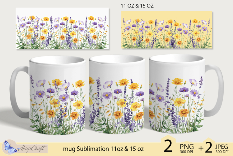 Wildflowers mug Sublimation|flowers mug 11oz 15oz| Flora mug