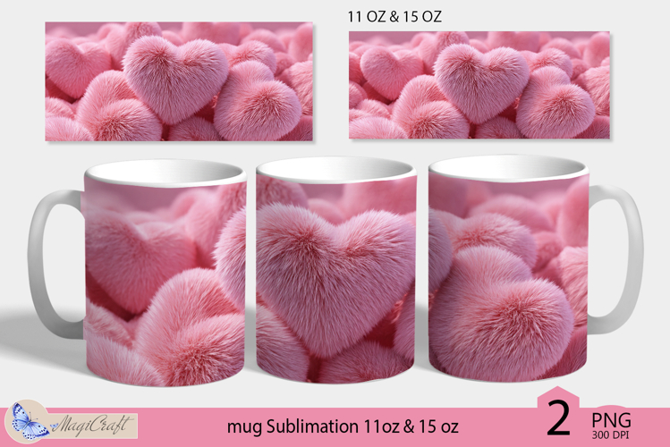 Valentines day mug Sublimation|fluffy hearts mug 11oz 15oz