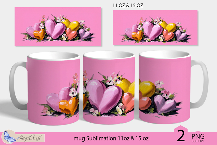 Valentines day mug Sublimation|pink hearts mug warp 11 15oz