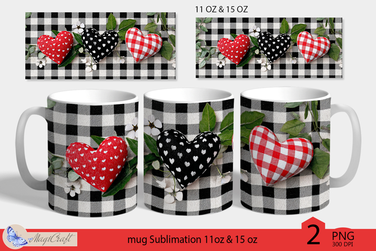Valentines day mug Sublimation|buffalo plaid hearts mug wrap