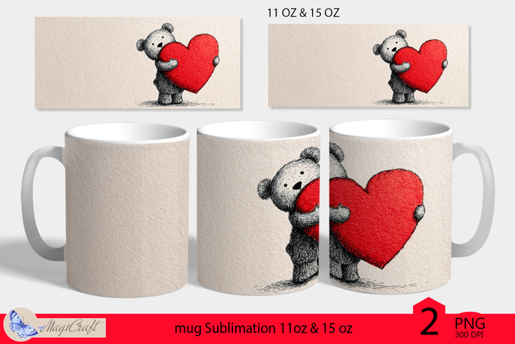 LOVE mug wrap Sublimation|teddy bear mug wrap|hearts decor