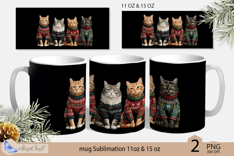 Cute cats mug wrap Sublimation| Christmas cats mug wrap