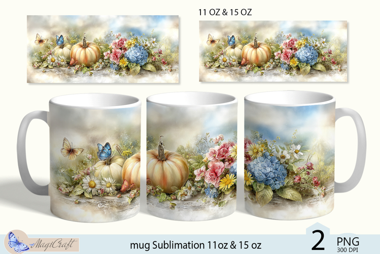 Flowers mug Sublimation|Pumpkin mug 11oz 15oz|butterflies