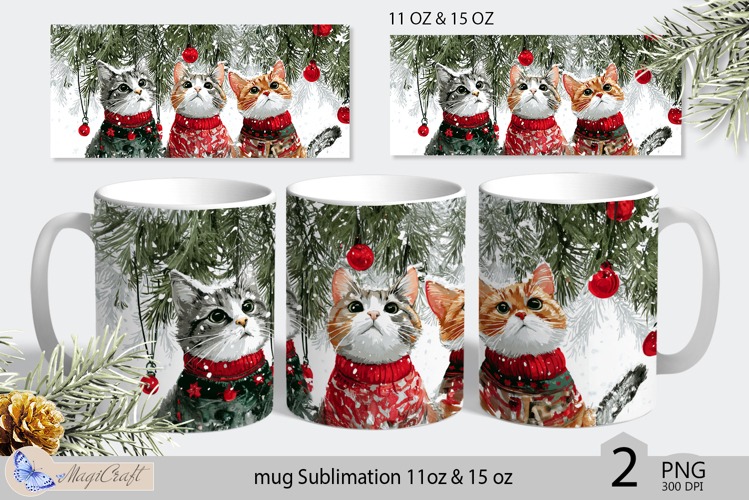 Cute cats mug wrap Sublimation| Christmas cats mug wrap