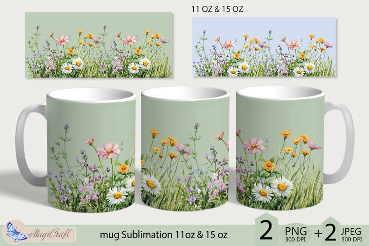 Mug wrap Sublimation|flowers mug 11oz 15oz| wildflowers mug