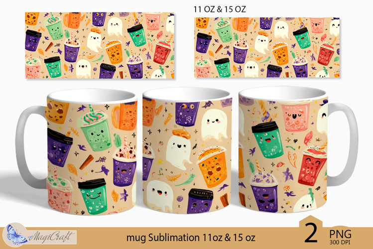 Halloween Mug Wrap Sublimation|cute ghost print|31 october