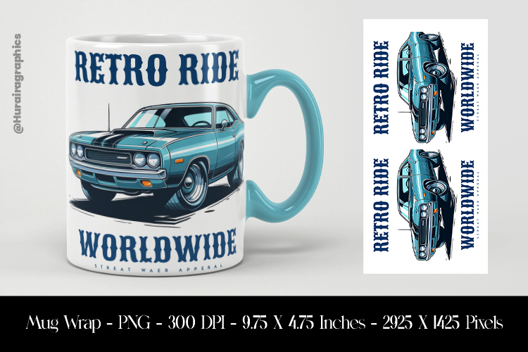 Retro Ride WorldWide Mug Wrap Sublimation Design PNG