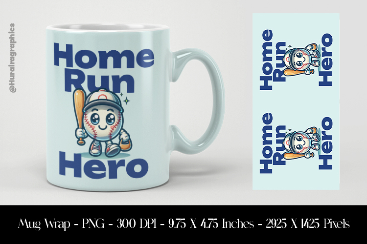Home Run Hero Mug Wrap Sublimation Design PNG