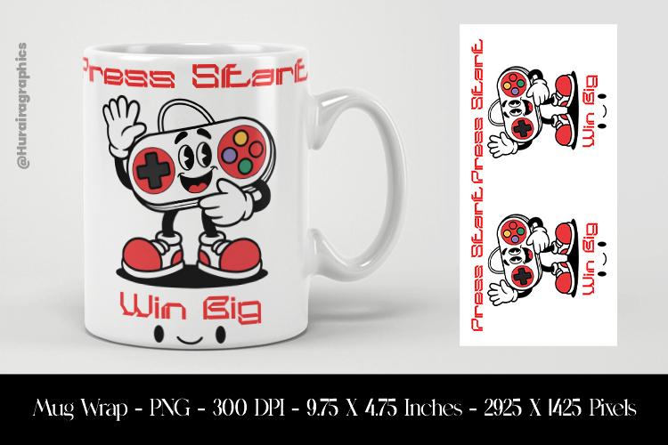 Press Start Win Big Mug Wrap Sublimation Design PNG