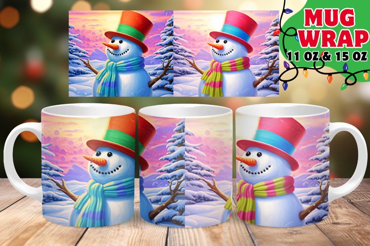 Snowman Mug Wrap PNG, Winter Watercolor PNG, Pink Christmas