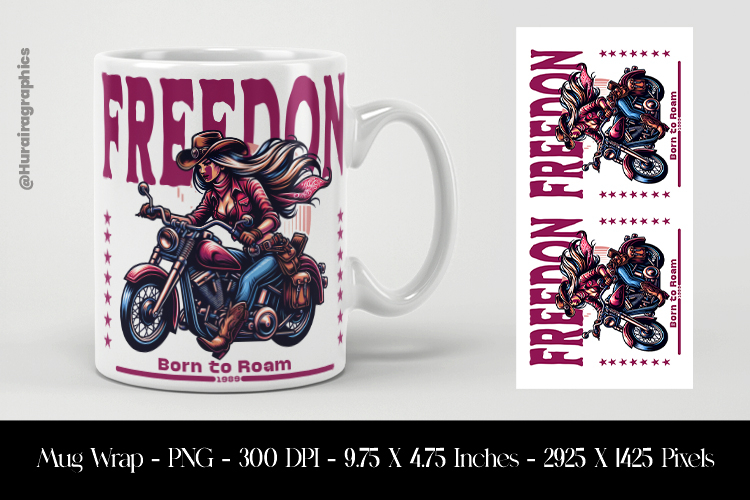 Freedom Biker Mug Wrap Sublimation Design PNG