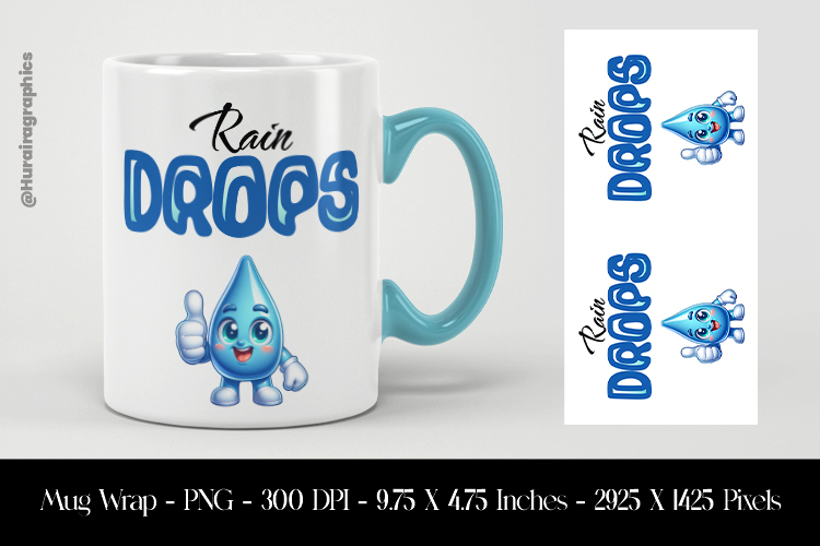 Rain Drops Mug Wrap Sublimation Design PNG