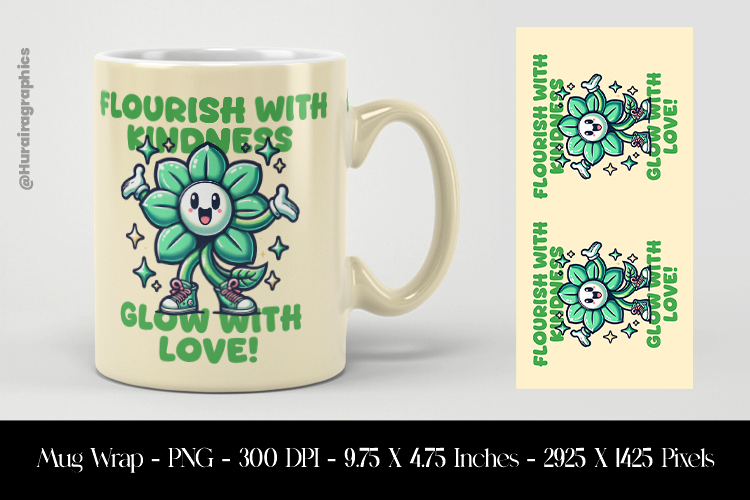 Flourish with Kindness Flower Mug Wrap Sublimation Design PN