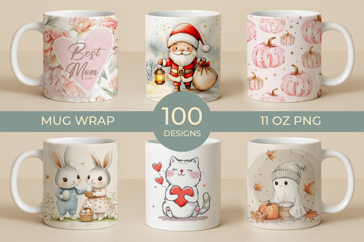Holiday & Seasonal Mug Wraps Bundle Sublimation Designs