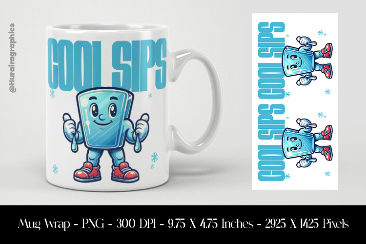 Cool Sips Mug Wrap Sublimation Design PNG