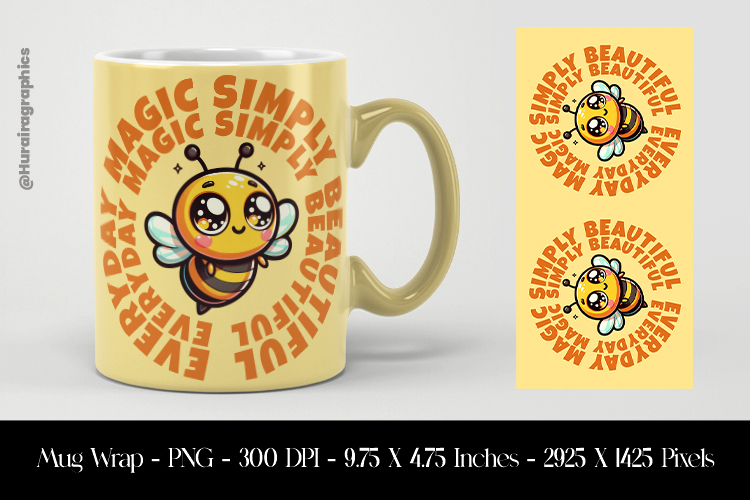 Cute Bee Mug Wrap Sublimation Design PNG