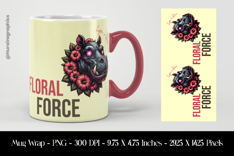 Floral Force Mug Wrap Sublimation Design PNG