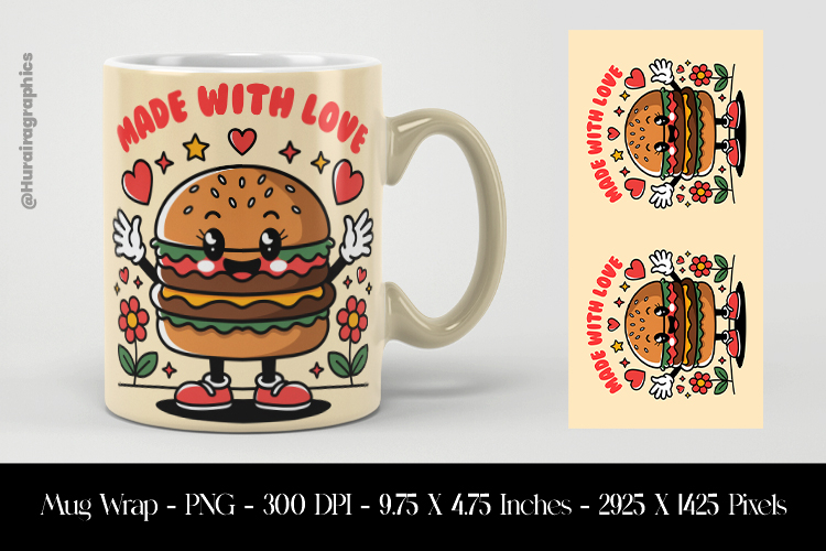 Made With Love Mug Wrap Sublimation Design PNG