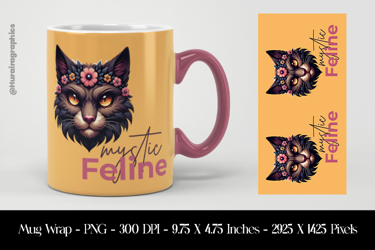 Mysic Feline Mug Wrap Sublimation Design PNG