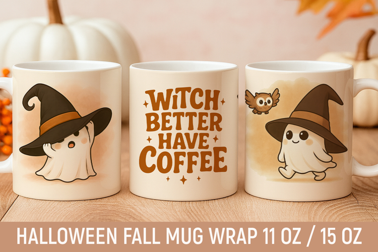 Funny mug wrap, Halloween mug wrap, cute ghost mug, fall mug