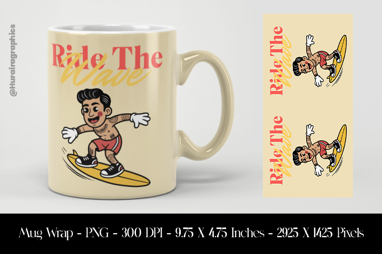 Ride The Wave Mug Wrap Sublimation Design PNG