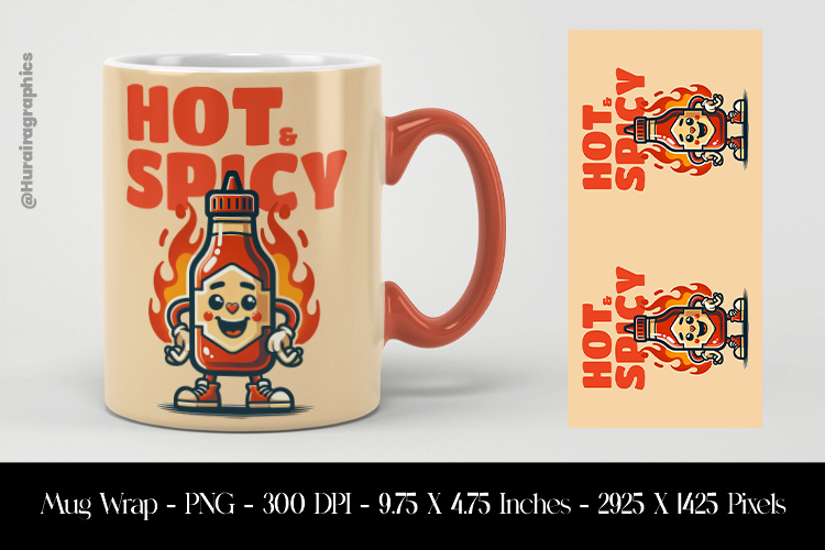 Hot Spicy Mug Wrap Sublimation Design PNG