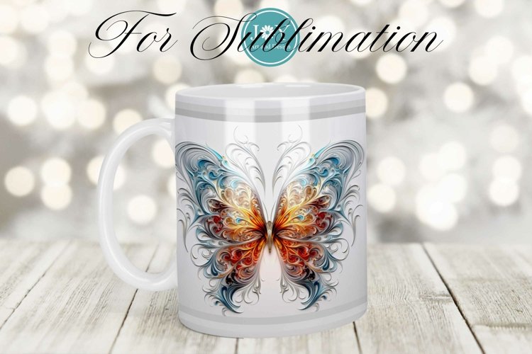 BUTTERFLY COFFEE MUG WRAP SUBLIMATION DESIGN example image 1