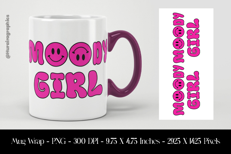 Moody Girl Mug Wrap Sublimation Design PNG
