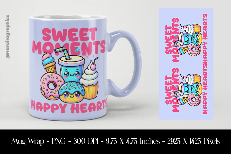 Sweet Moments Happy Hearts Mug Wrap Sublimation Design PNG