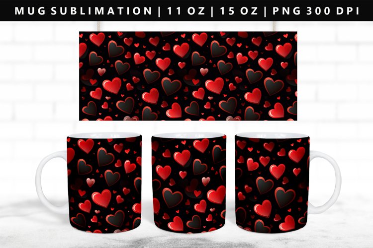 Heart 11oz, 15oz Mug Sublimation | Mug Wrap PNG
