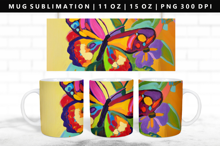 Butterfly 11oz, 15oz Mug Sublimation | Mug Wrap PNG