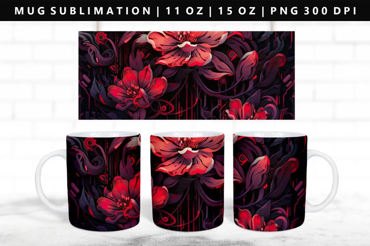 Flower 11oz, 15oz Mug Sublimation | Mug Wrap PNG
