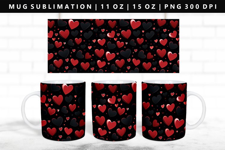 Heart 11oz, 15oz Mug Sublimation | Mug Wrap PNG