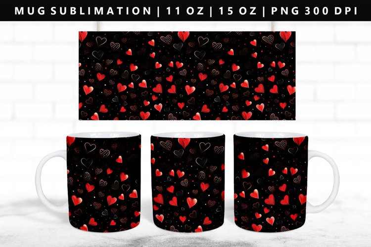 Heart 11oz, 15oz Mug Sublimation | Mug Wrap PNG