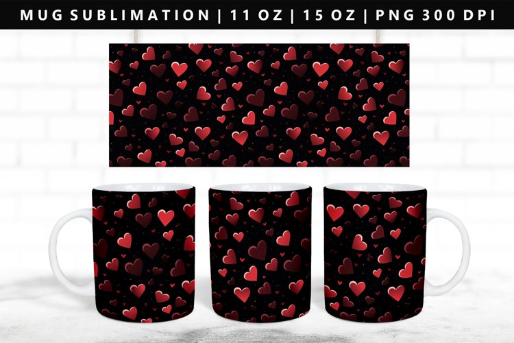 Heart 11oz, 15oz Mug Sublimation | Mug Wrap PNG
