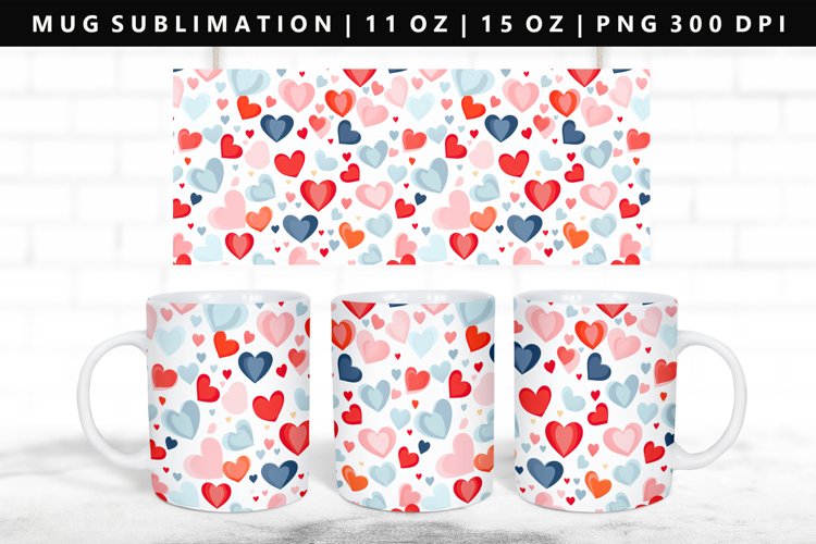 Heart 11oz, 15oz Mug Sublimation | Mug Wrap PNG