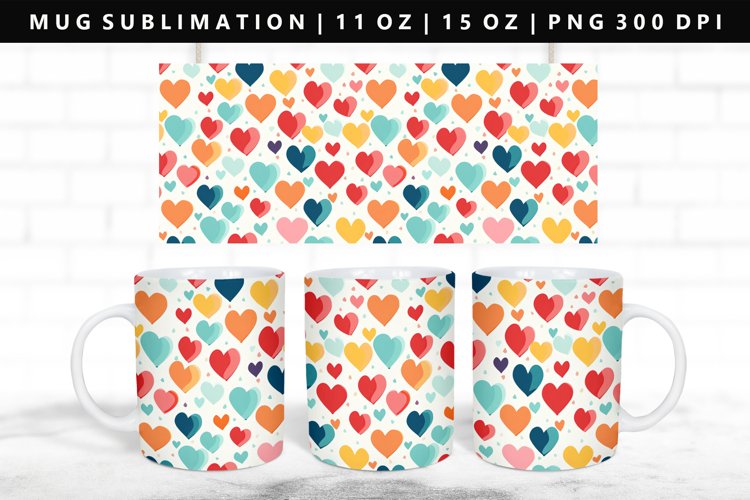Heart 11oz, 15oz Mug Sublimation | Mug Wrap PNG