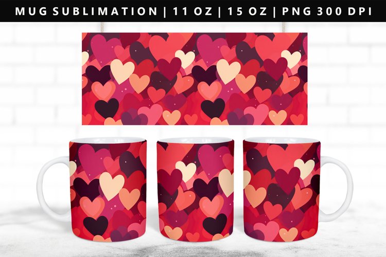 Heart 11oz, 15oz Mug Sublimation | Mug Wrap PNG
