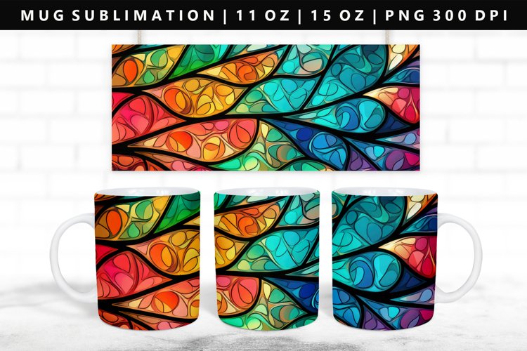 Stained Glass 11oz, 15oz Mug Sublimation | Mug Wrap PNG