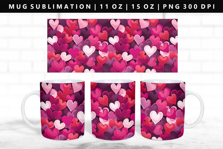Heart 11oz, 15oz Mug Sublimation | Mug Wrap PNG