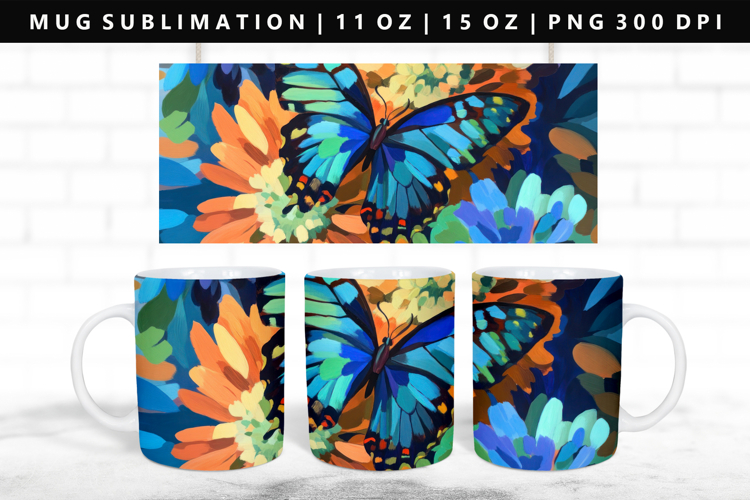 Butterfly 11oz, 15oz Mug Sublimation | Mug Wrap PNG
