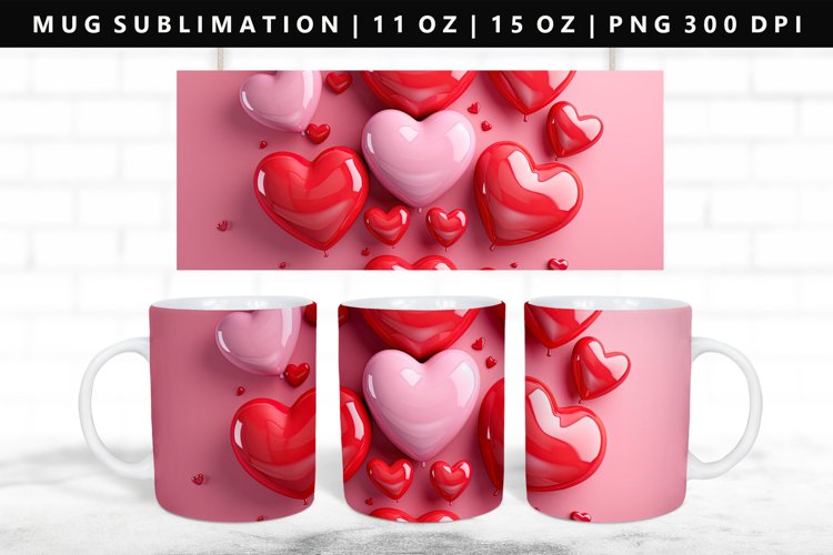 Puff Heart 11oz, 15oz Mug Sublimation | Mug Wrap PNG