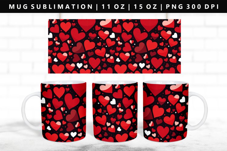 Heart 11oz, 15oz Mug Sublimation | Mug Wrap PNG