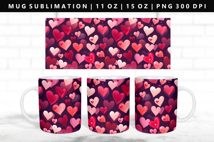 Heart 11oz, 15oz Mug Sublimation | Mug Wrap PNG