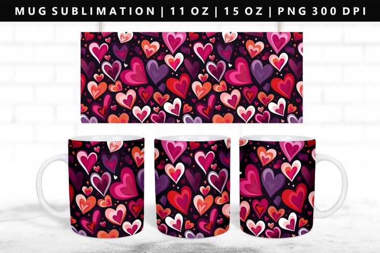 Heart 11oz, 15oz Mug Sublimation | Mug Wrap PNG